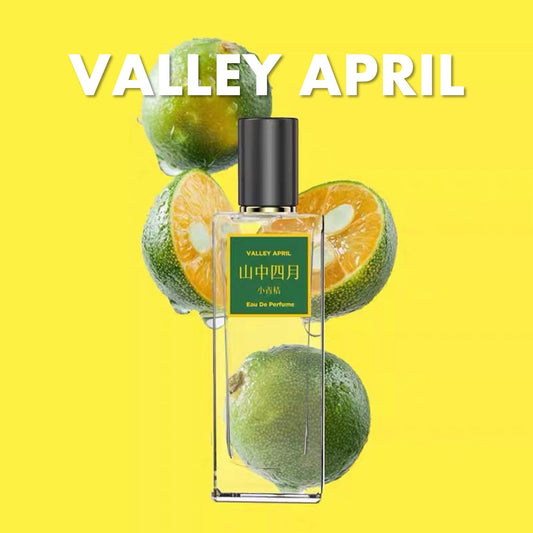 Valley April Little Orange perfume bottle — full 50ML, warm amber glass with Oriental label design