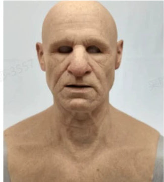 Bald white-haired old man latex mask — uncanny realism, full head coverage